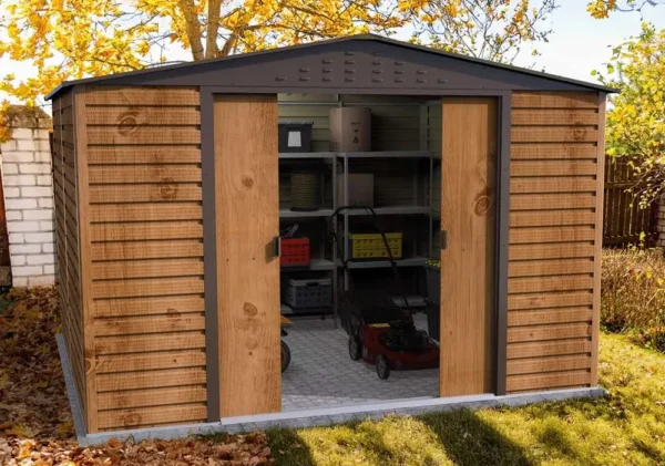 Abri de jardin métallique 9 m² imitation bois